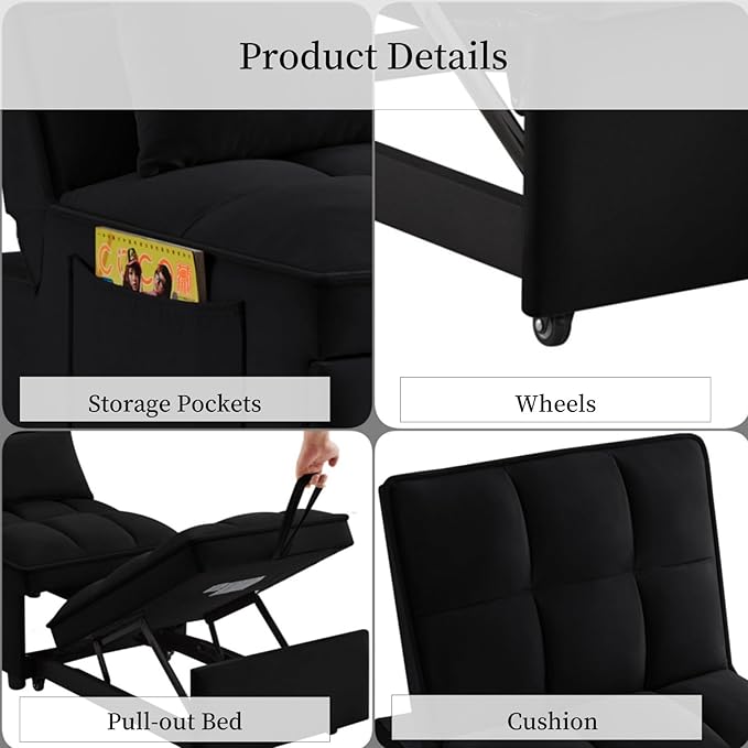 KEIKI Velvet Single Convertible Sleeper Chair Sofa Bed - Image 5