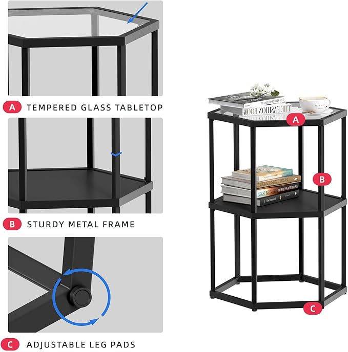Side Table with 2-Tier Storage Shelf, Modern End Tables - Image 4