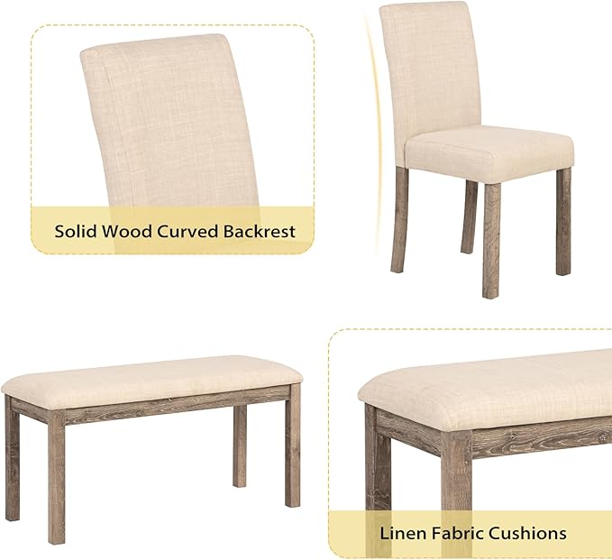 6-Piece Solid Wood Dining Table Set, Including 1 Dining Table, 4 Upholstered - Image 5