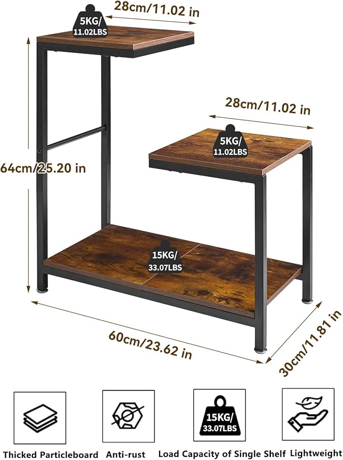 G-Shaped End Table, 3 Tier Side Table - Image 3