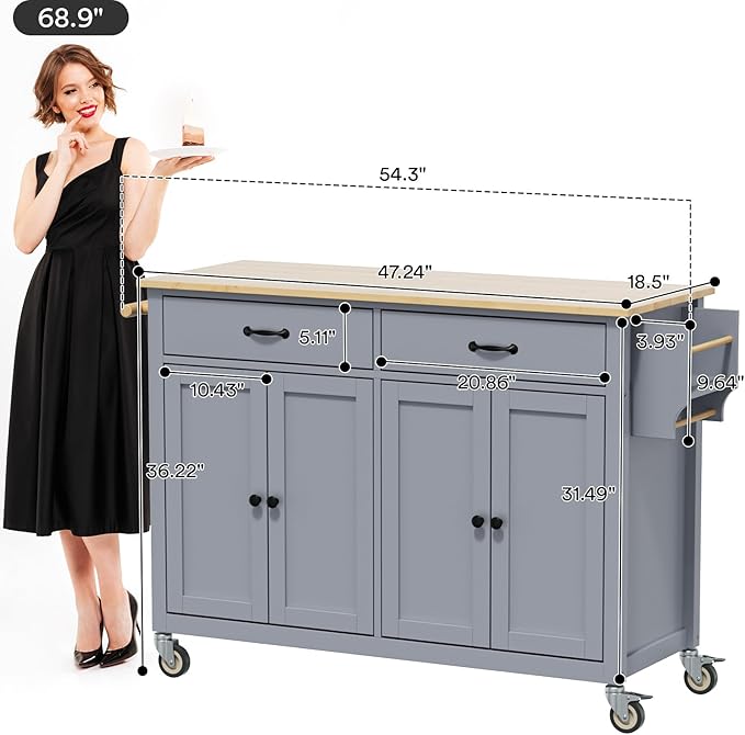 Rovibek Large Kitchen Island on Wheels - Image 2