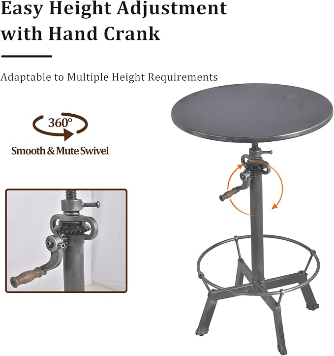 LOKKHAN 33.5"-39.4" Tall Industrial Bar Table-Adjustable Bar Height Pub - Image 8