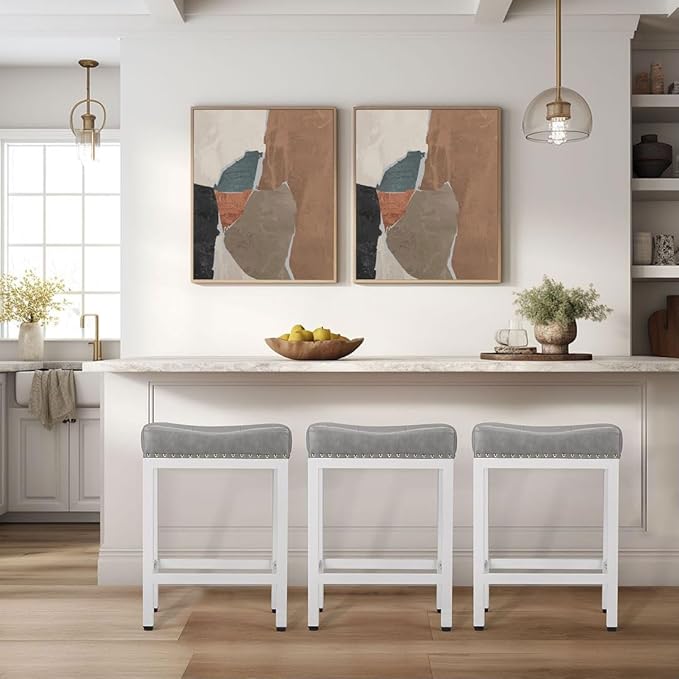 Counter Stools Set of 2 Upholstered Counter Height Bar Stools - Image 8