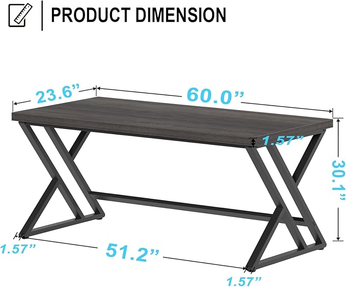 LVB Modern Computer Desk, Industrial Home Office Desk, Metal Wood Writing Study - Image 3