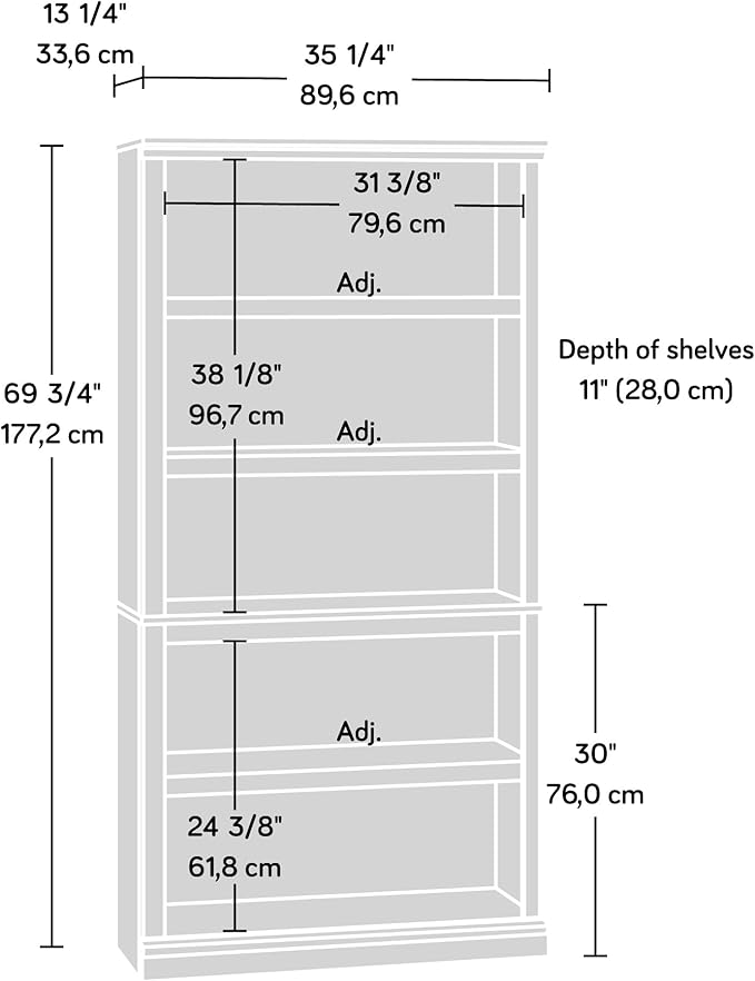Sauder Miscellaneous Storage 5 Bookcase/Book Shelf, L: 35.28" x W: 13.23" x H: - Image 10