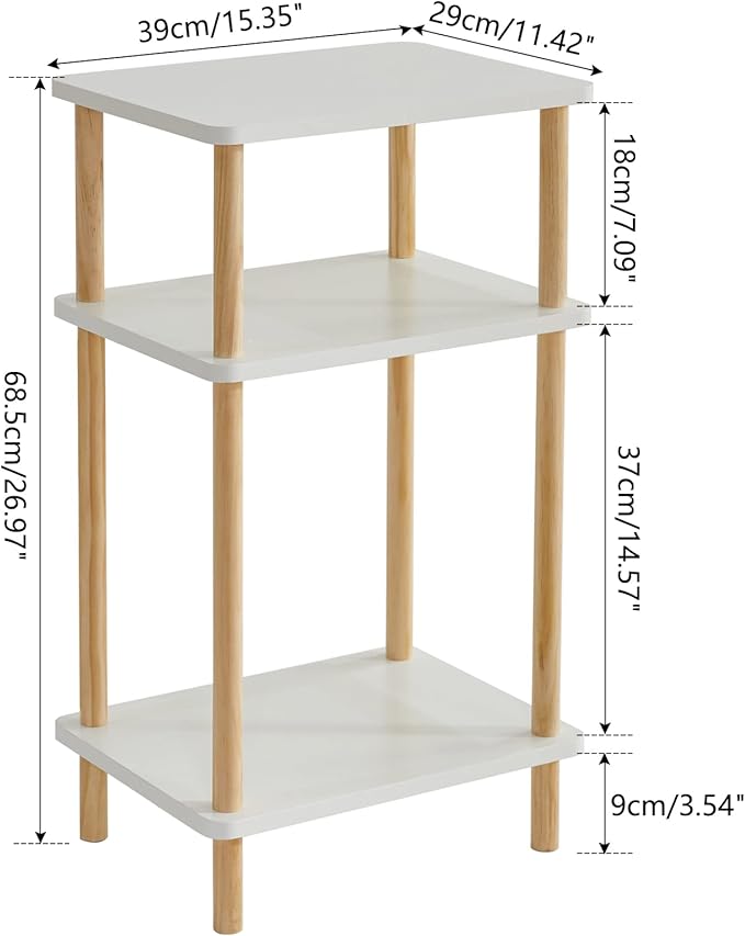 IBUYKE 3-Tier Side Table, Solid Wood Tall End Table - Image 3