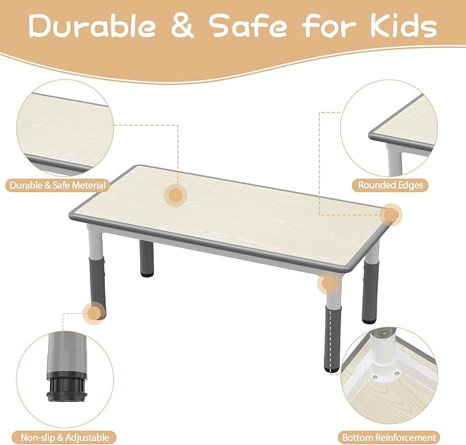 GarveeHome Kids Table and 4 Chairs Set, Height Adjustable Toddler Table and - Image 5