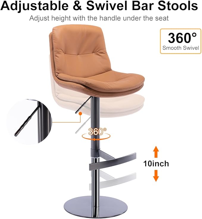 CozyRain Bar Stools Adjustable Stainless Steel Swivel Barstool - Image 6