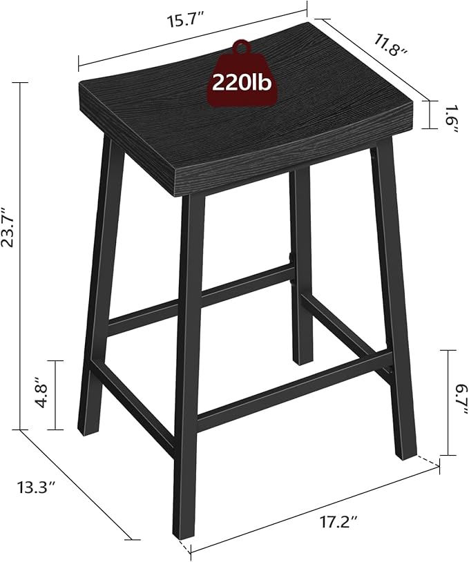 Bar Stools, Counter Height Bar Stools Set of 2, 23.7 Inch Saddle Stools - Image 5