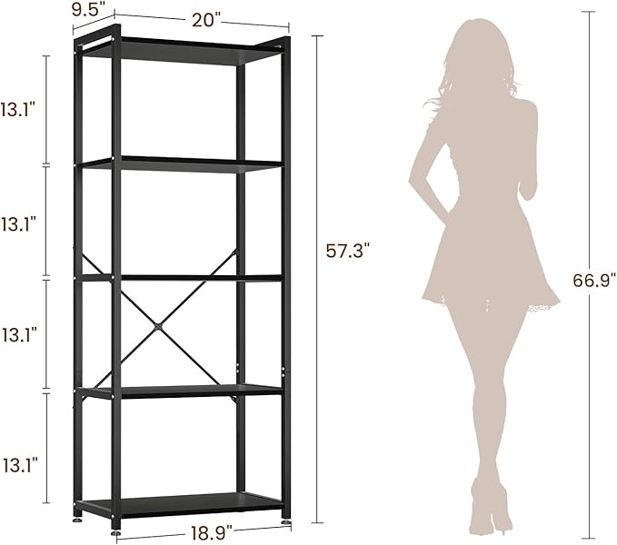 Casaottima Book Shelf, 5 Tier Bookshelf, Modern Wood Bookcase Shelves - Image 2