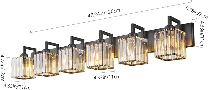 Modern Crystal Bathroom Vanity Light 6-Lights Black Modern Crystal Wall Lamp - Image 4
