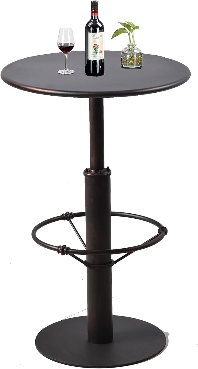 Diwhy Industrial Pub Table 23.6" Iron Round Desktop 37.4" Height Cast Iron Bar by Diwhy