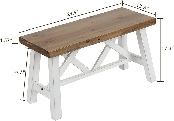 Wnutrees 30" Farmhouse Wood Bench, Rustic Solid Wood Entryway Bench Seat - Image 2