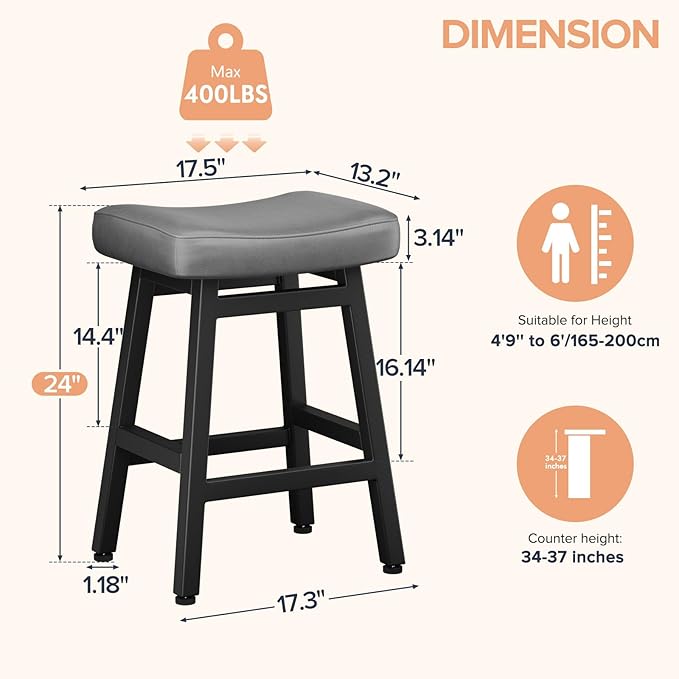 Counter Height Bar Stools Set of 3, 24 Inch Barstools - Image 2
