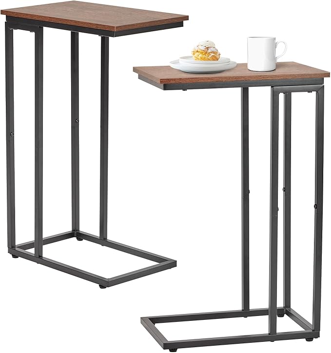 C-Shaped End Table, TV Tray Set of 2, Couch Side Laptop Table, by fusehome