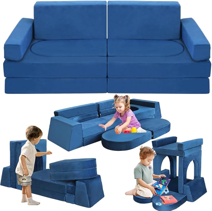Modular Kids Play Couch Convertible Building Fort Sofa and Cushion 10Pcs Child by Frxeyaliz