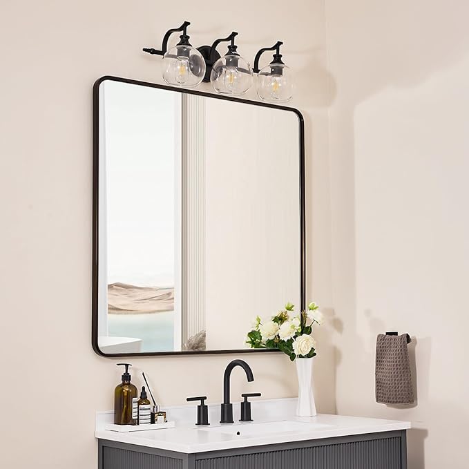 ANDY STAR 36x36 Inch Bronze Bathroom Mirror, Rounded Square Oil Rubbed Bronze - Image 9