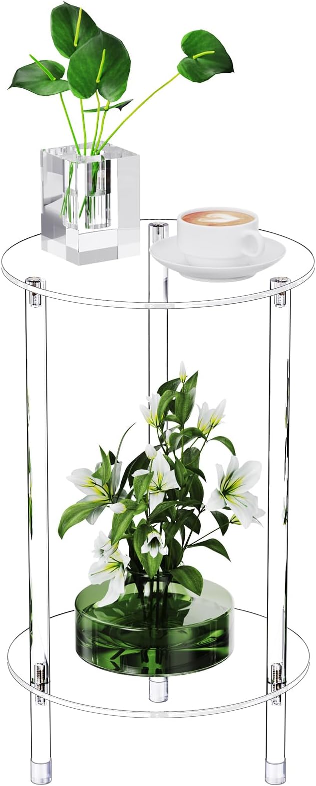 Clear Round Acrylic Side Table for Small Spaces, 11.81" L x 11.81" W x 19.82" H by Bkemiy