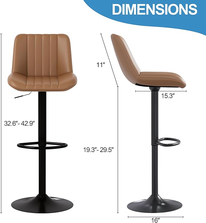 Shintenchi Swivel Bar Stools Set of 2, Adjustable Faux Leather Upholstered - Image 4