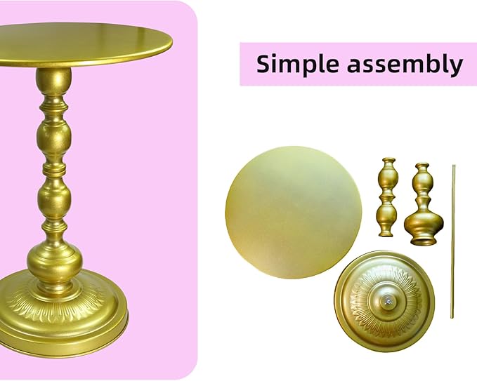 Benkyo Gold Round End Side Table Modern Metal Pedestal Spindle Side Tables - Image 6