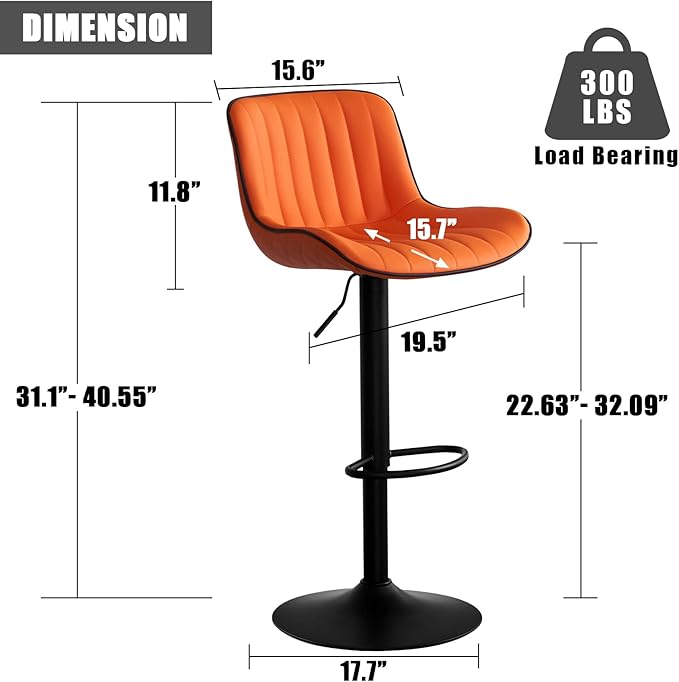 YOUNIKE Orange Bar Stools Set of 2 Kitchen Counter Height Barstools - Image 2