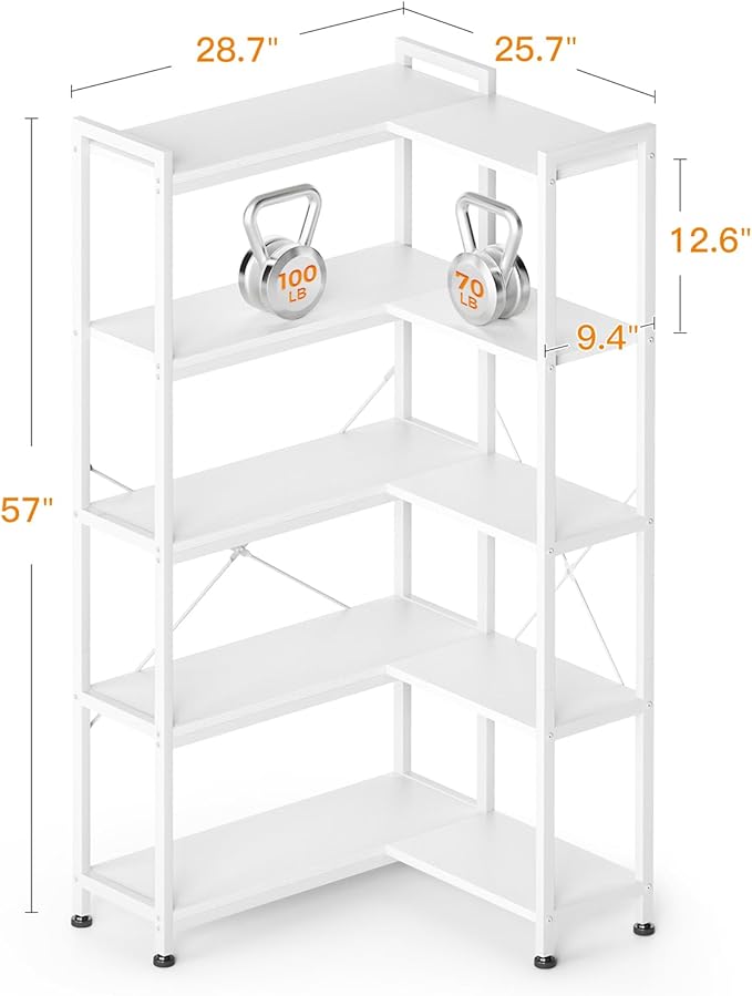 Casaottima Corner Bookshelf 5 Tier, 57 Inches Reversible Book Shelf - Image 3