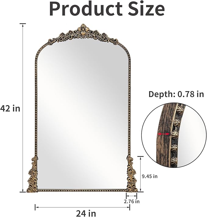 Vintage Arched Mirror, Vintage Black - Image 3