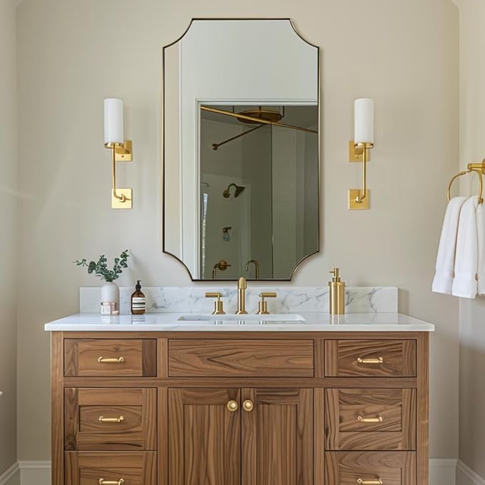 ANDY STAR Gold Scalloped Rectangle Mirror, 24x40 Inch Rectangle Bathroom Mirror by ANDYSTAR