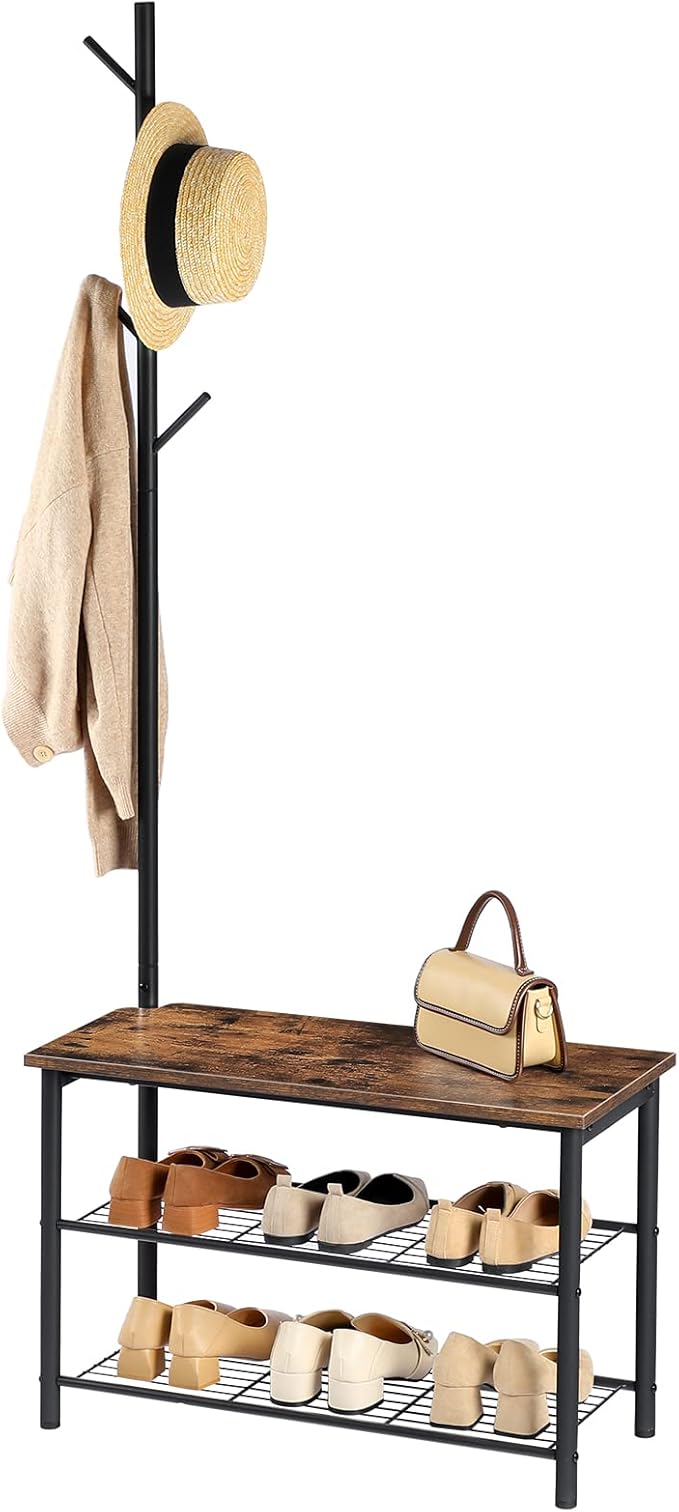 HOOBRO Coat Rack Shoe Bench, 3-Tier Shoe Rack, Industrial Shoe Organizer - Image 9