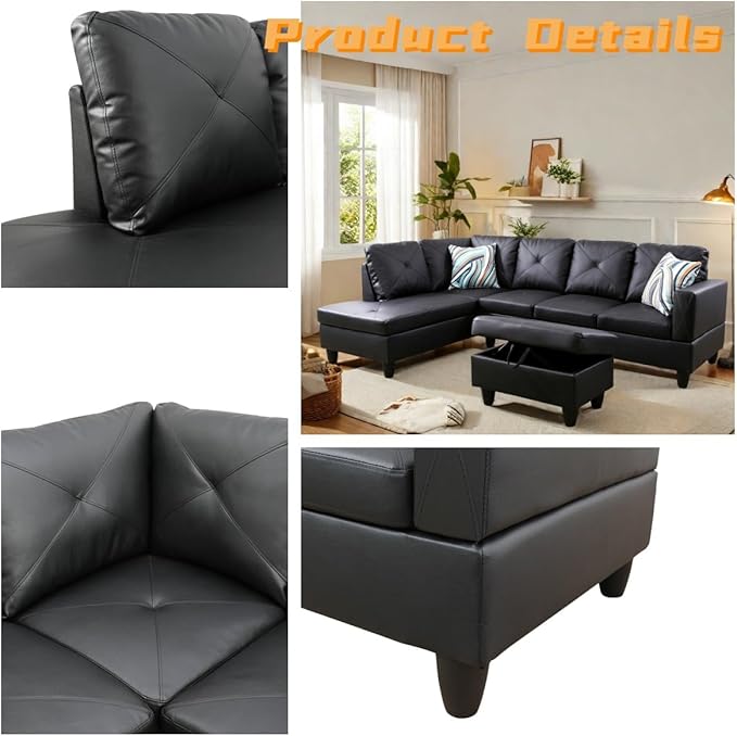L Shaped Sectional Couch with Otttoman, Apartments - Image 4