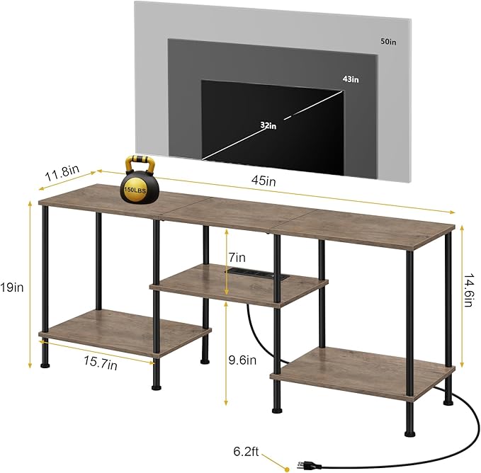 50 Inch TV Stand with Power Outlet Small Entertainment Center with Storage 3 - Image 3