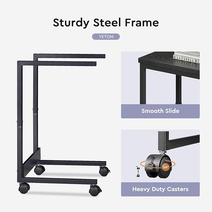 Side Table, C Table with 2-Tier Storage Shelf, End Table with Metal Frame - Image 6