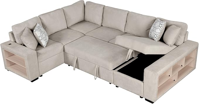109" U-shaped Sectional Pull-out Sofa Bed - Image 7