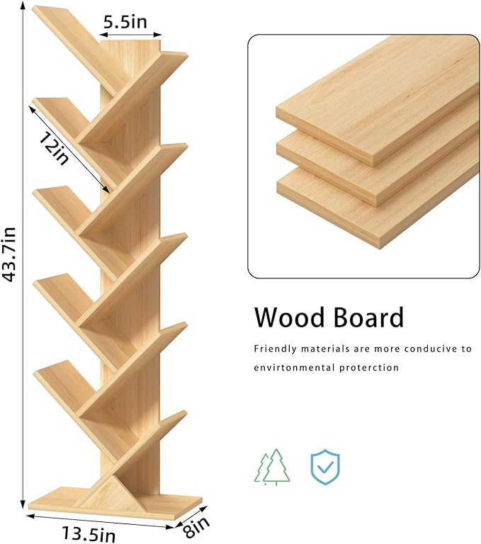 10 Tier Tree Book Shelf, Floor Standing Wood Bookshelf - Image 3