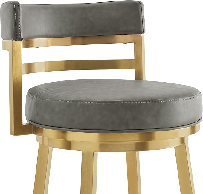 Armen Living Madrid 30" Seat Height Swivel Modern Vintage Gray Faux Leather and - Image 7