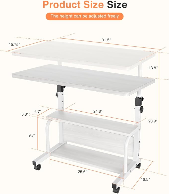 Portable Desk with Wheels Small Standing Desk on Wheels Adjustable Height - Image 3