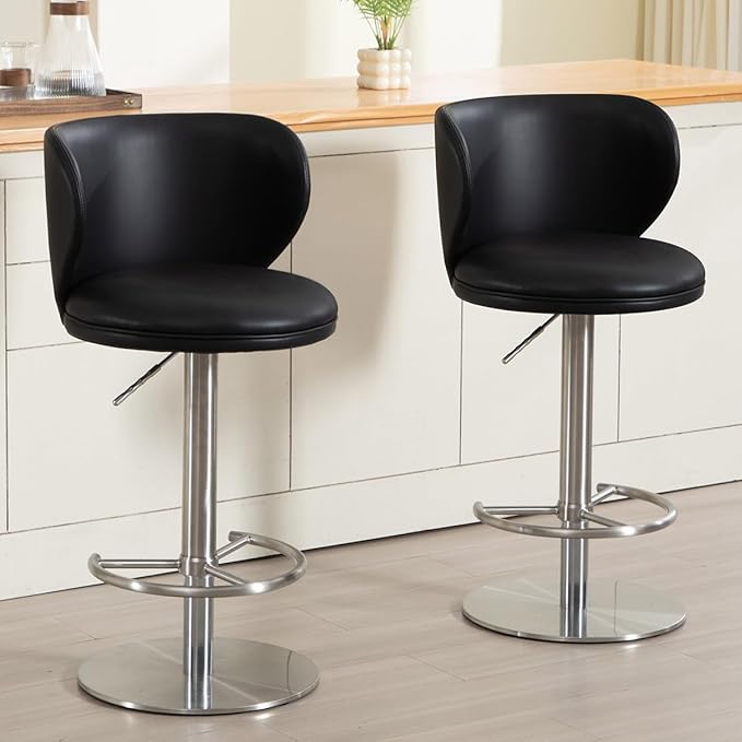 Black Titanium Stainless Steel Bar Stools, Grade Modern Leather Bar Chair by AULIFE