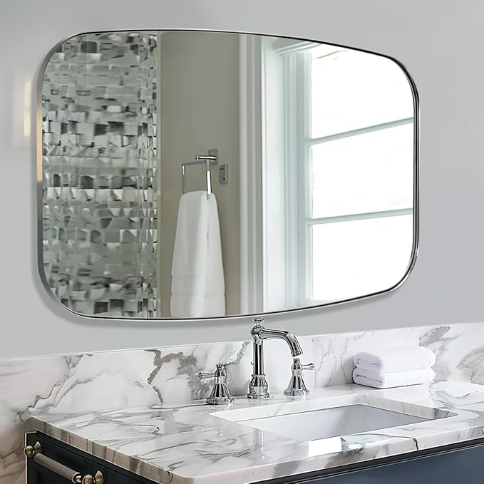 ANDY STAR Chrome Oblong Mirror, 36x48 Inch Polished Chrome Oval Mirror - Image 4