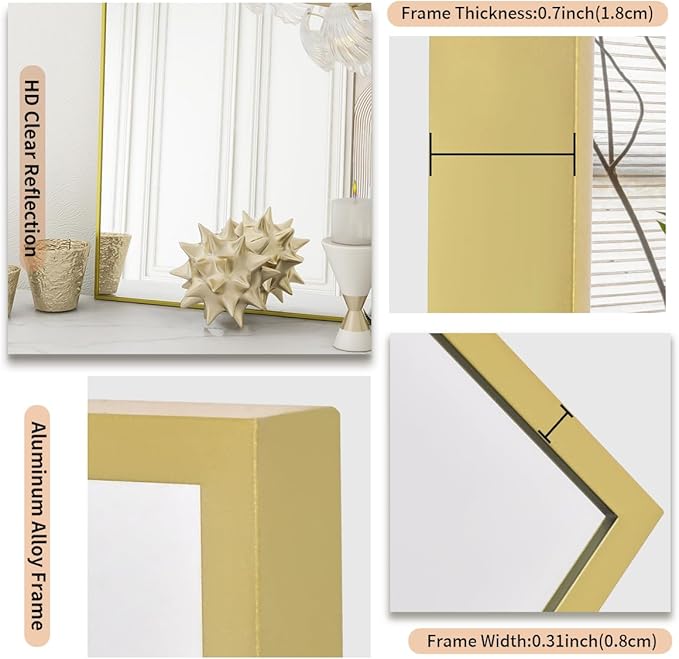 Koonmi Gold Mirrors for Wall, 24x36 Inch Bathroom Mirror, Rectangular Wall - Image 4