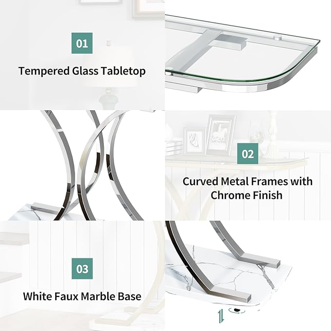 O&K FURNITURE Silver Glass Console Tables - Image 5