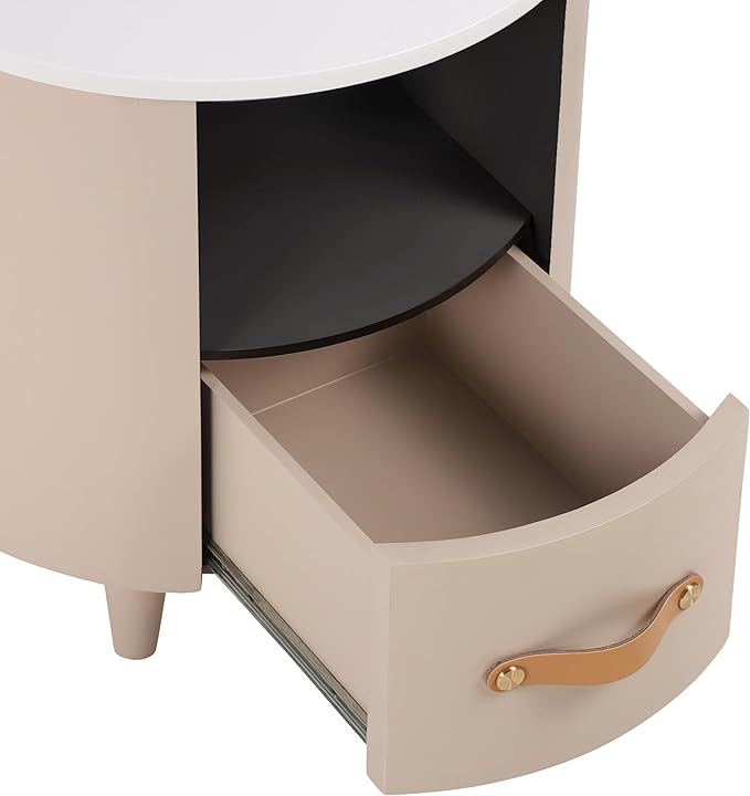 Merax Round Nightstand with Storage Drawer, MDF Contemporary Modern Bedside - Image 10