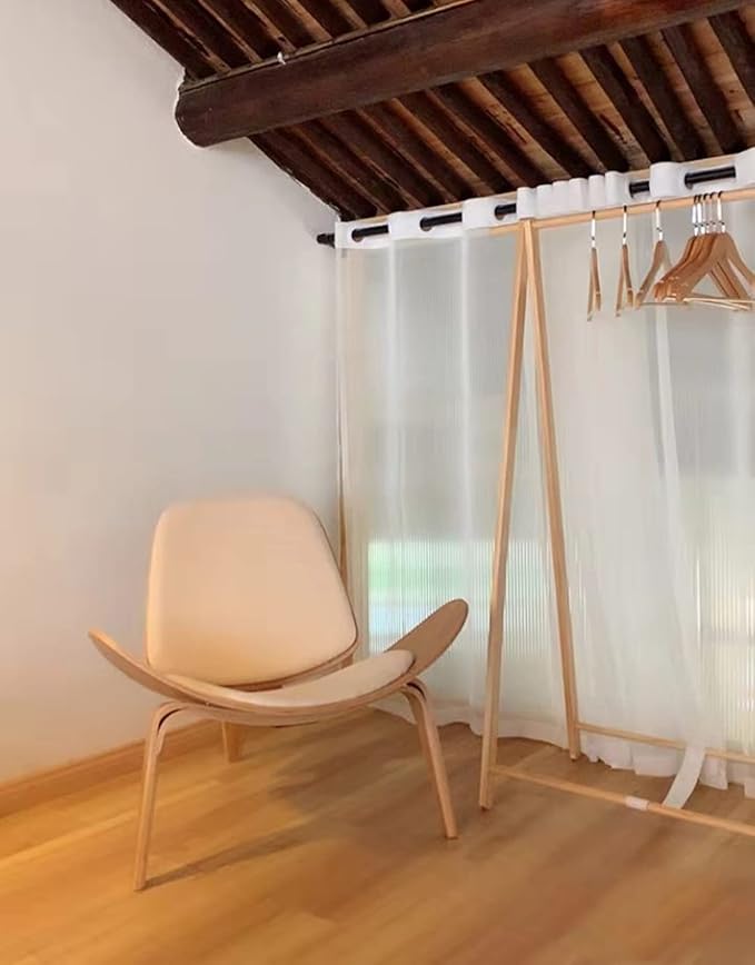 Hans Wegner Style Three- Legged Shell Chair Ash Plywood White Faux Leather - Image 5