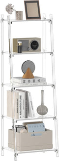 Acrylic Ladder Bookshelf, 13.8" D x 20.5" W x 59" H, 5-Tier Tall Clear Bookcase by CRTERICX