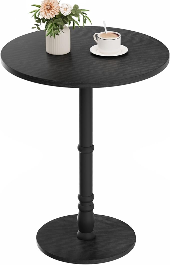 Round Side Table, Solid Wood Pillar, Large 15.7" Top, Small Accent Table by Homleke