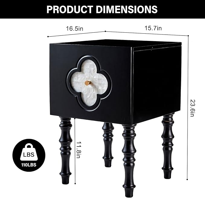 CozyDH Black Nightstand with Storage 23", Mid Century Modern Solid Wood End - Image 2