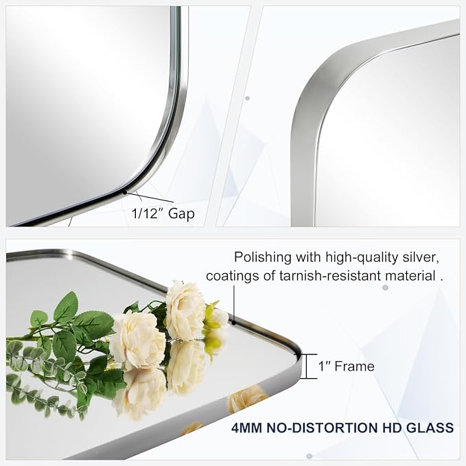 ANDY STAR Polished Chrome Mirror, 24x32 Oblong Bathroom Mirror - Image 3