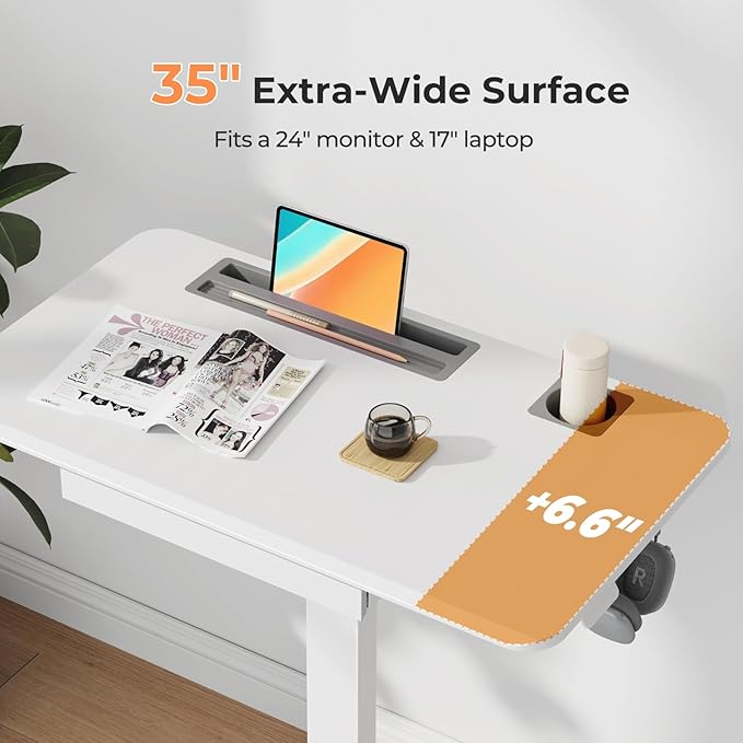 Mobile Standing Desk with Drawer, Rolling Laptop Desk on Wheels, Height - Image 5