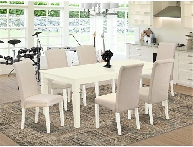 East West Furniture LGBA7-LWH-01 7 Piece Dining Table Set Consist of a - Image 2