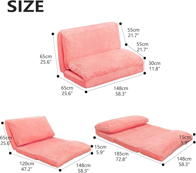 N&V L92×W58 Inch Large Folding Matress Sofa Bean Bag, Foam Filling Folding - Image 2