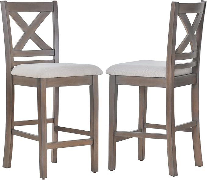 COLAMY Wooden Bar Stools Set of 2, Counter Height Bar Stools, Mid Century - Image 9